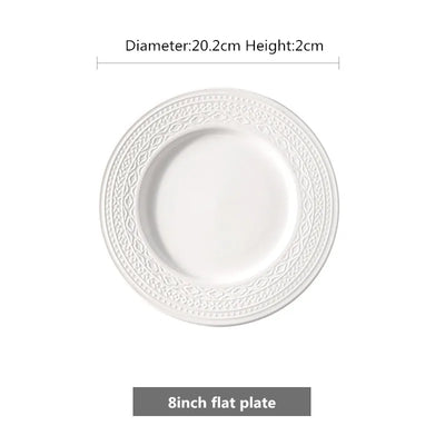 White Ceramic Plate Steak Food Plate  Bowl Ins Dinner Dish Porcelain Tableware For Family Hotel