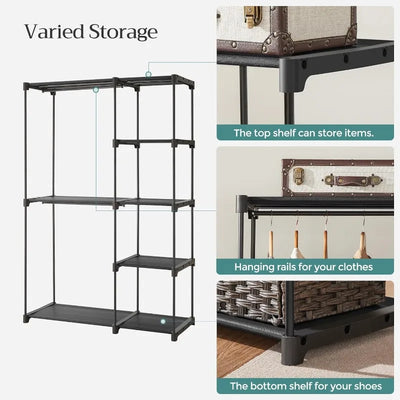 Portable Closet, Freestanding Closet Organizer, Clothes Rack with Shelves, Hanging Rods, Storage Organizer