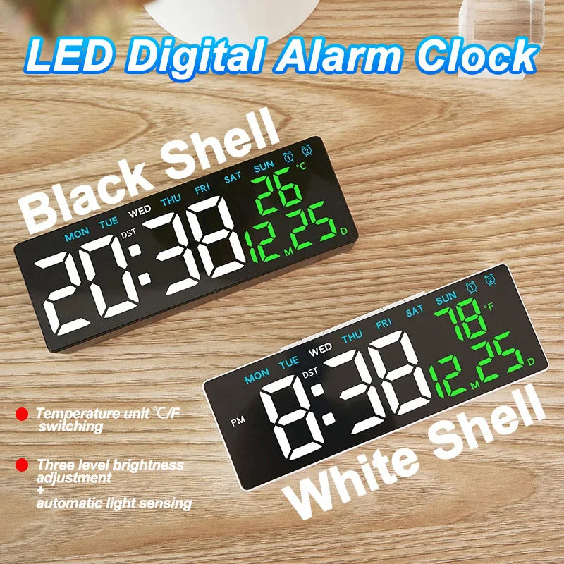 LED Digital Alarm Clock Brightness Adjustable Electronic Alarm Clock Date Temp Week Display Table Clock USB Output Bedside Clock