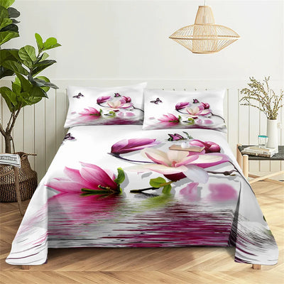 Chinese Ink And Wash Flat Sheet Bedding Digital Printing Polyester Full Size Set Cover With Pillowcase Printed Bedroom Decor