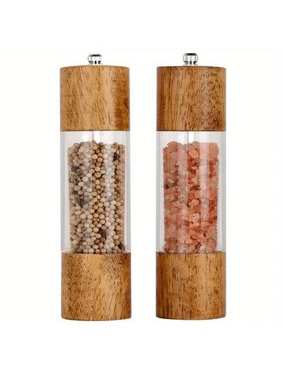 2pcs, Pepper Grinder With Adjustable Coarseness, Wood Salt Mill Grinder, Refillable Salt Mill Shaker, Manual Grinding Tools