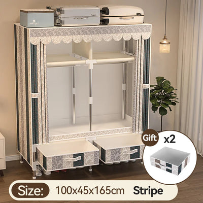 Small household simple wardrobe rental housing with all steel frame durable cloth with 2 drawers 4 shelving storage rack 2 hangi