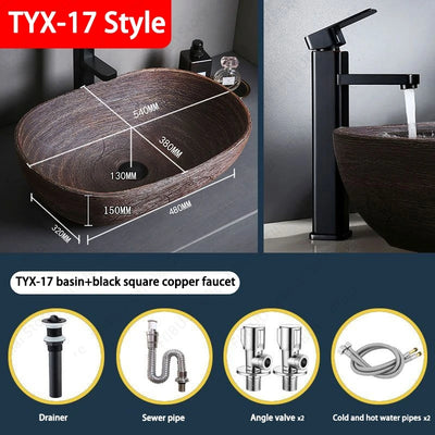 Ceramic Table Sink Porcelain Countertop Vessel Sink For Bathroom Balcony Lavatory Washbasin Above Counter Vanity Bowl Art Basin