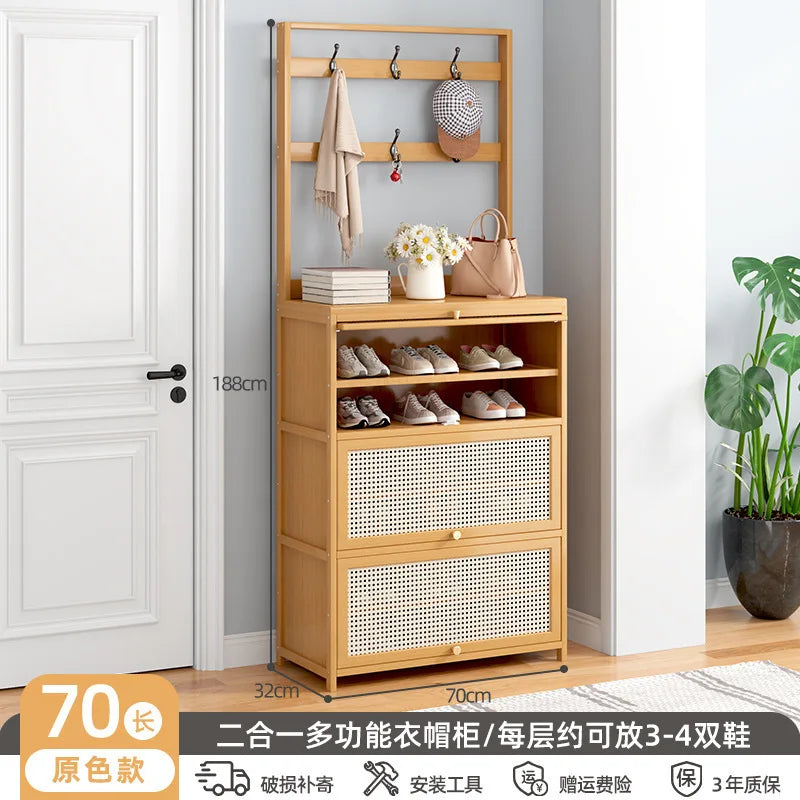 Multifunctional Shoe Rack Breathable Hanging Storage Shoe Cabinet Hallway Living Room Flip Door Rattan Shoe Organizer Cabinet