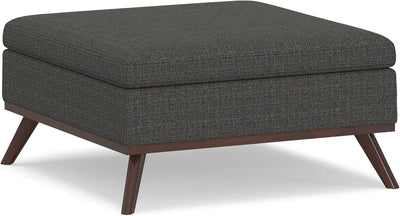 Owen 36 Inch Wide Mid Century Modern Square Coffee Table Lift Top Storage Ottoman in Upholstered Ebony Fabric, For the Living Ro