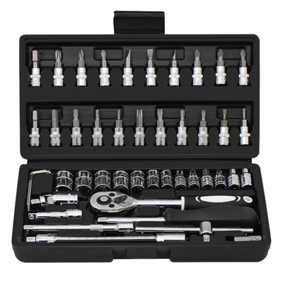 Socket Set 46 Piece Quick Ratchet Sleeve Professional Repair Wrenches Repair Screwdriver Combination Tool Kit for Mechanics