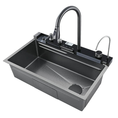 New Design Digital Display Stainless Steel Kitchen Sink Nano Black Cup Rinser Sink With Handmade Smart Kitchen Sink