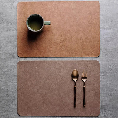 Light Luxury Solid Leather Placemat Coffee Brown PU Table Mat Waterproof Oilproof Heat-Insulated Plate Bowl Pad Table Decor