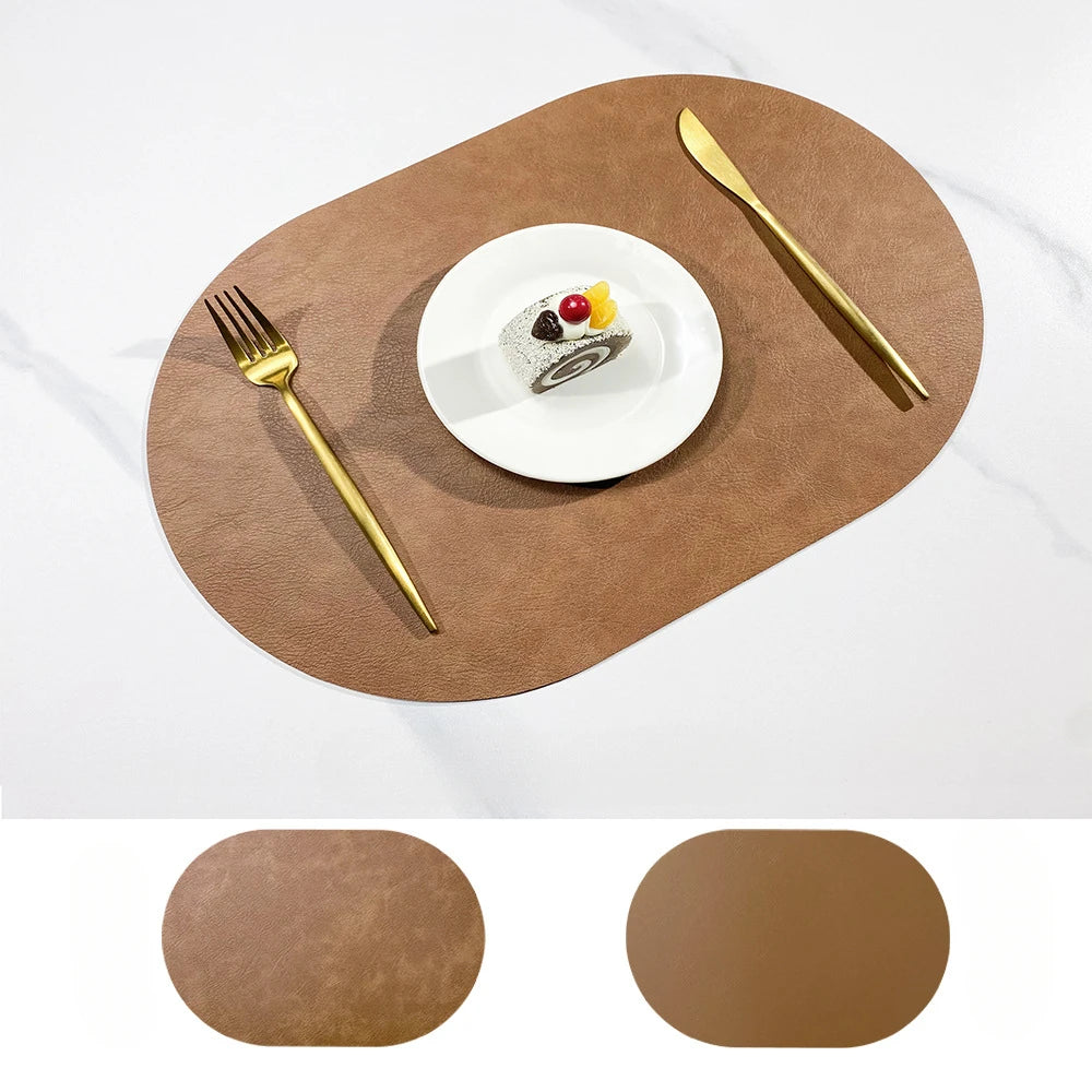 Double Sided Cowhide Pattern Leather Nordic Style Waterproof and Oil Proof Hotel Home Dining Table Mat Oval Insulation Mat