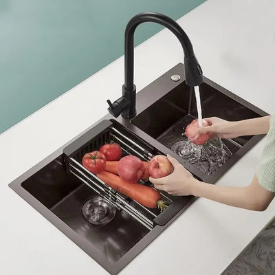 31 x 18 Black Double Bowl Kitchen Sink, Drop-in/Topmount Overmount Kitchen Sinks Basin with 304 Nano-Coated and Accessories