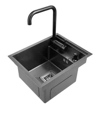 Black Hidden Kitchen Sink Bowl Bar Stainless Steel Balcony Sink Concealed Black Kitchen Sink Bar  with Clean Water Tap