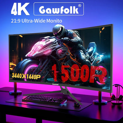 Gawfolk Monitor 34'' 144Hz Bandfish Screen Curved 1500R Gaming Bezel-less Slim 400HDR Nits 100% SRGB Wide Color Gamut FAsT VA Te