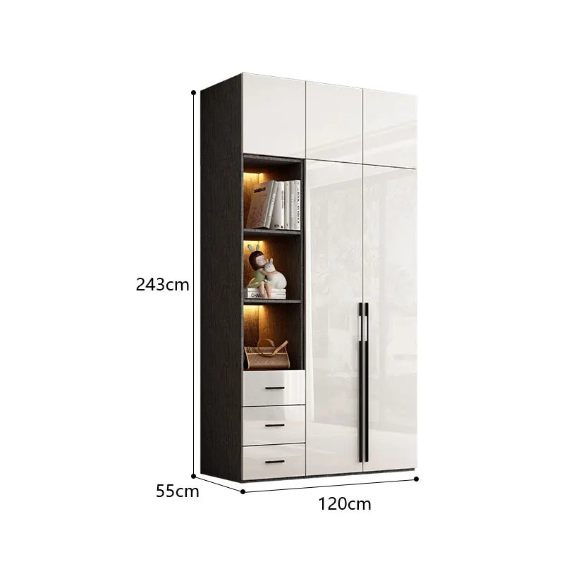 Modern minimalist light luxury high-gloss wardrobe bedroom swing door Nordic large wardrobe locker glass door  closet