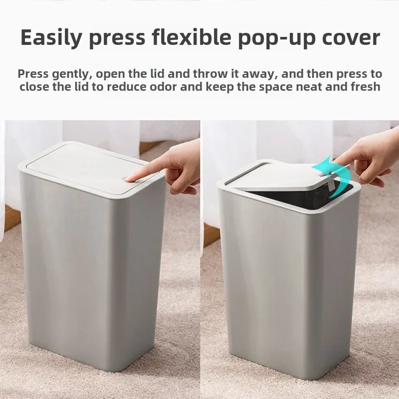 Bathroom Trash Can-8L Small Garbage Can with Press Top Lid for Toilet,Bedroom,Living Room – Plastic Wastebasket with Pop-up Lid