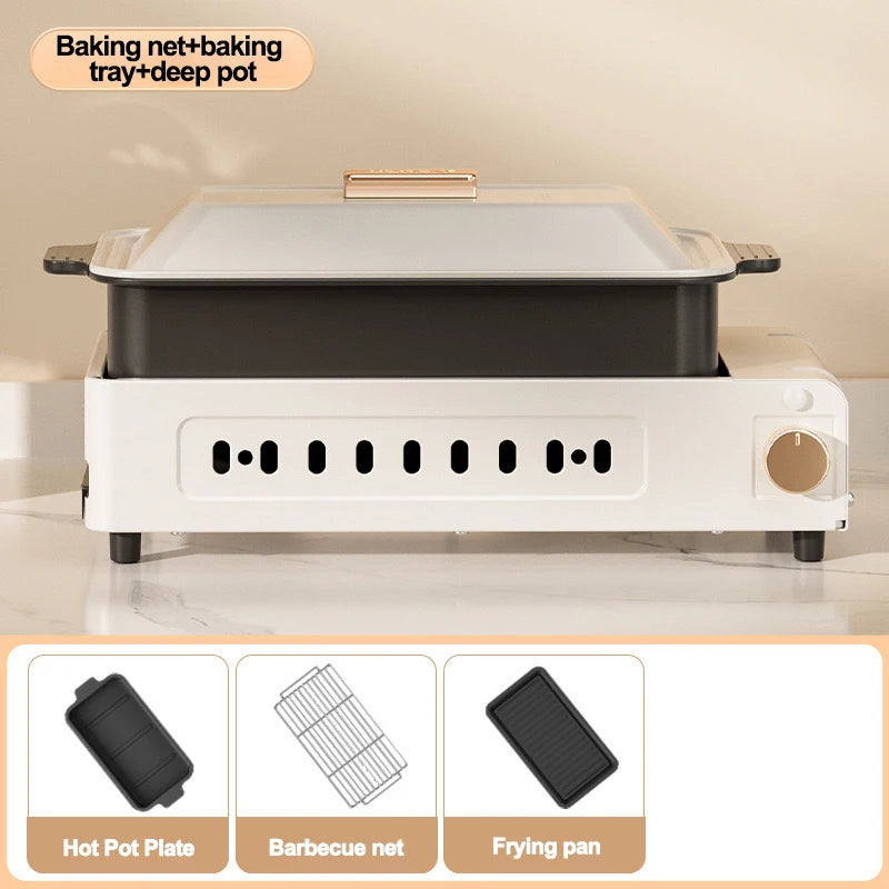 2200W Multifunction 3-in-1 Grill Pan Household Electric Barbecue Machine Smokeless Electric BBQ Hot Pot Split Cooking Pot 220V