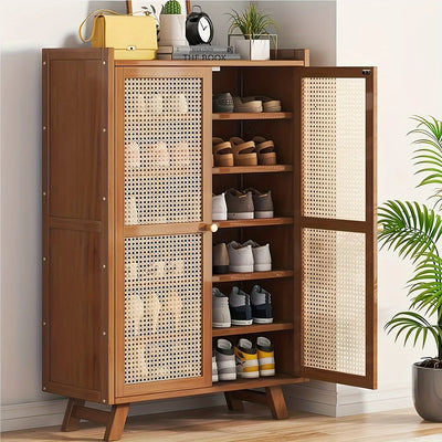 Modern7Layer Bamboo Shoe Cabinet，Woven Rattan Door - Self-Standing Hallway Finishing Cabinet，Suitable for Wardrobe and Corridor