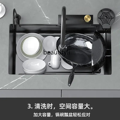 yj Stainless Steel Nano Sink Pull Kitchen Vegetable Washing Special Large Single Sink