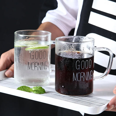 Creative Glass Coffee Tea Mug Drinks Cute Letter Dessert Breakfast Milk Cup Glass Mugs Handle Drinkware with Handle 400ML