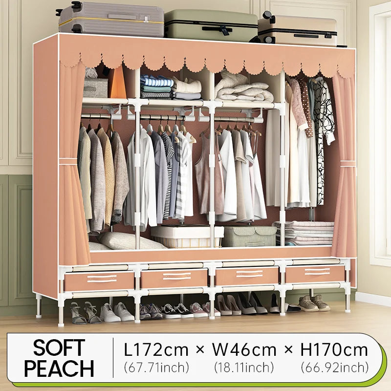 Simple wardrobe, 4 drawers and 1 dust cover, portable, sturdy and easy to install, suitable for both bedrooms and dormitories