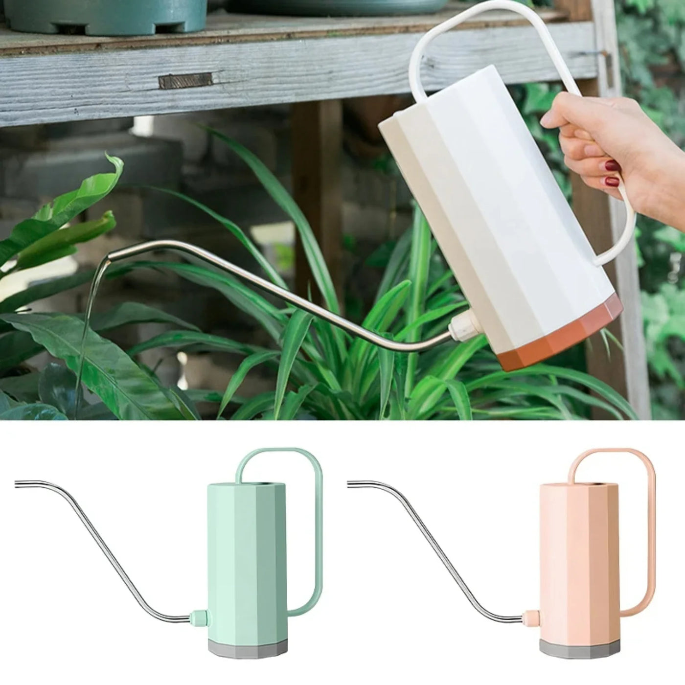 1L/1.5L Long Spout Watering Can Plastic Flower Potted Watering Kettle Stainless Curved Mouth Garden Planting Sprinkler Bottle