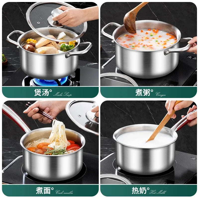 MOEYE Soup Pot 316 Stainless Steel  5-layer Thickening With Lid Electeic Induction Soup Pot