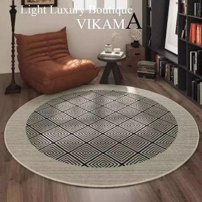 VIKAMA Nordic Classic Folk Style Round Loop Fleece Rug Room Bedside Study Sofa Coffee Table Stain and Slip Resistant Carpet