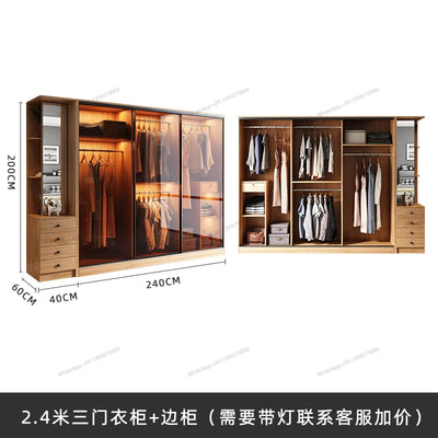 Sliding Door Wardrobe, Household Small Unit cCabinet, Light Luxury Glass Door, Overall Sliding Door Wardrobe