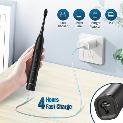 Electric Toothbrush Tooth Brush USB Rechargeable Adult Ultrasonic Teeth Cleaning 8 Replacement Toothbrush Heads