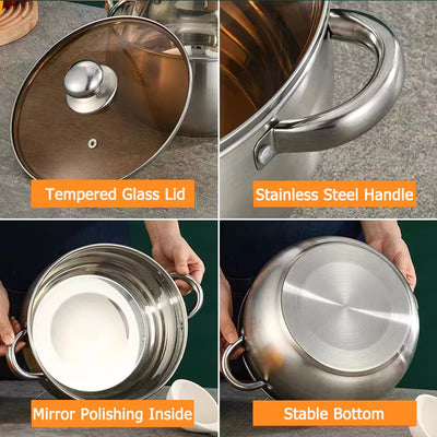 24cm/9.45in 304 Stainless Steel Casserole Apple Shape Big Capacity Tempered Glass Lid Induction Available Cookware Kitchenware