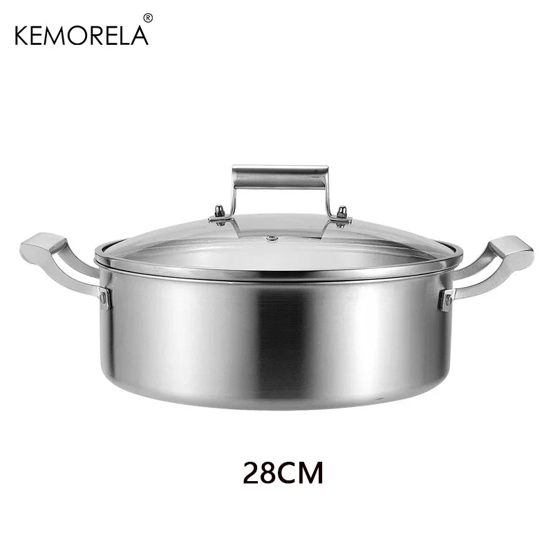 304 Stainless Steel Hot Pot German Five-layer Steel Hot Pot European Style Double Handle Soup Pot With Glass Cover Chinese Pot