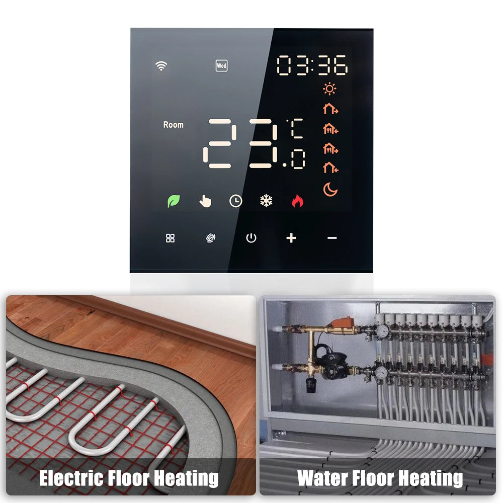 Smart Thermostat 16A/3A Digital Programmable LCD Display Touchscreen Underfloor Water Electric Heating Temperature Controller