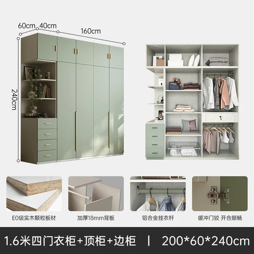 Green Wooden Wardrobe Storage Hanging Large Portable Organizer Wardrobe Bedroom Multifunction Kleiderschrank Room Furniture