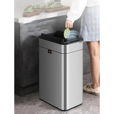 15L-60L Double Door Stainless Steel Smart Draw Rope Suspension Ring Trash Can Kitchen Bedroom Office Use Sensor Home