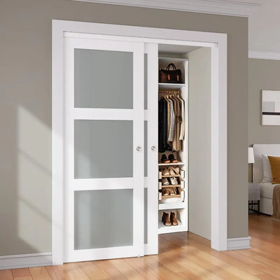 Sliding Closet Door, 60"×80"(Double Barn Doors 31"),Pre-Drilled Door Panel, Need to Assemble, MDF with PVC Surface, White