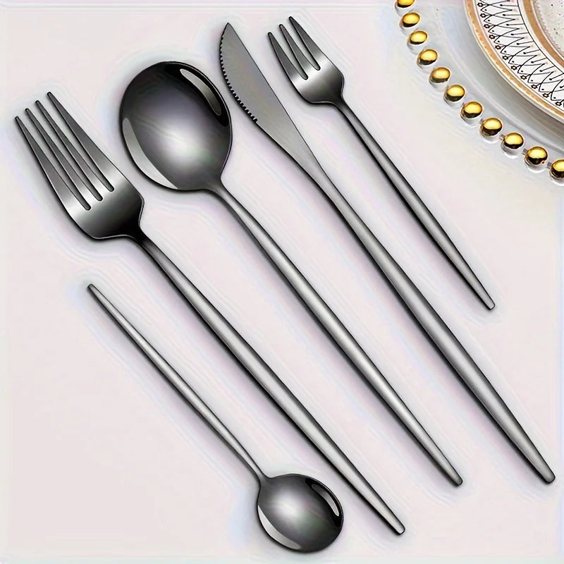 60pcs Stainless Steel - Luxe Golden Cutlery Set, Mirror Polished, Dishwasher Safe, Includes Knives, Forks & Spoons in Gift Box,