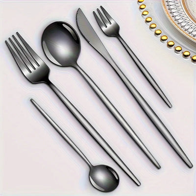 60pcs Stainless Steel - Luxe Golden Cutlery Set, Mirror Polished, Dishwasher Safe, Includes Knives, Forks & Spoons in Gift Box,