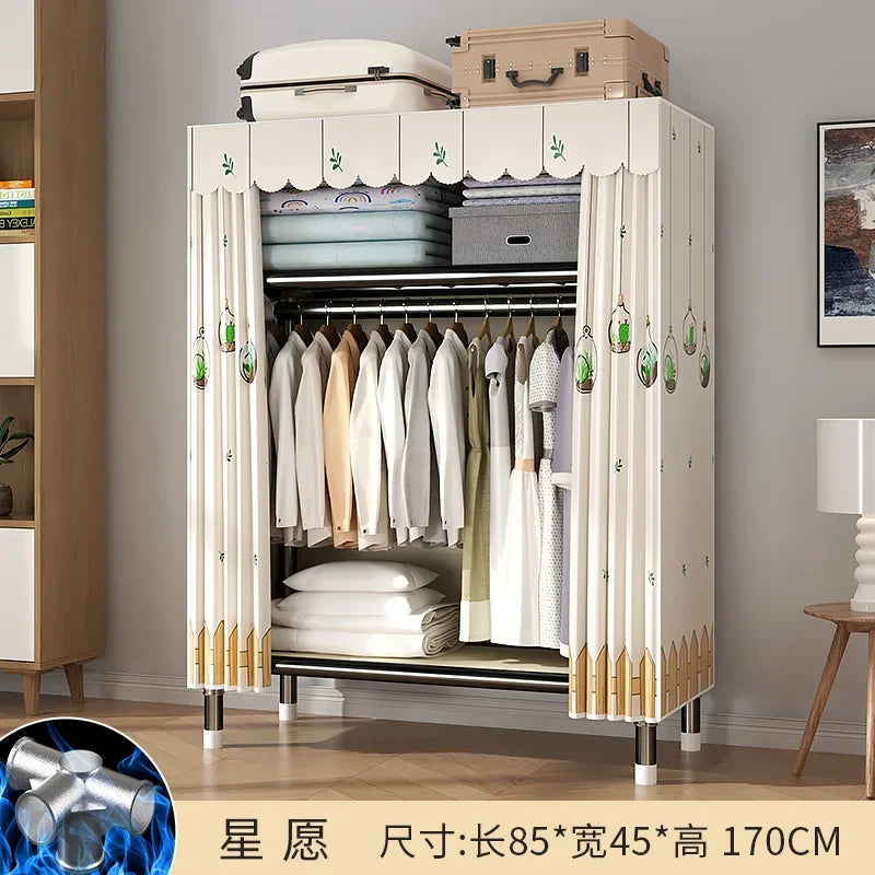 Durable Alloy Steel Wardrobe  HighCapacity Closet with Polyester Taffeta, Easy Clean Bedroom Storage, Clothing Organizer