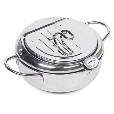 Deep Fryer Pot,304 Stainless Steel W/ Temperature Control & Lid, Deep Frying Pan