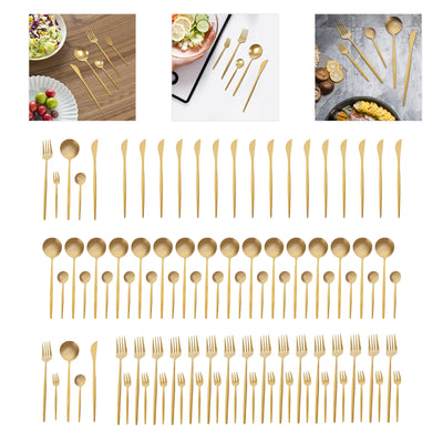 90Pcs Gold Flatware Cutlery Set Stainless Steel Silverware Utensil Kitchen Tableware Forks Knives Spoons Cutlery