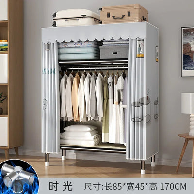 Durable Alloy Steel Wardrobe  HighCapacity Closet with Polyester Taffeta, Easy Clean Bedroom Storage, Clothing Organizer