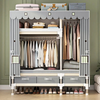 Bedroom Clothes Hanging Storage Wardrobe Dormitory Storage Cabinet Simple Cloth Wardrobe Fabric Steel Assembly Closet