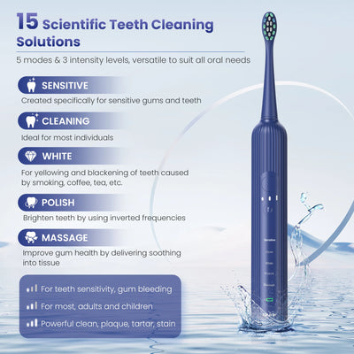 Sejoy Ultra-Whitening Sonic Toothbrush Rechargeable Electric Toothbrush 8 Brush Heads Wireless Charging 5 Modes Smart Timer