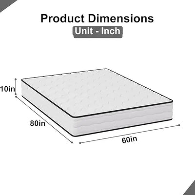 Queen Size Mattress with Innerspring and Foam, Fiberglass Free, Pressure Relief, 10 Inch Medium Firm Spring Mattress