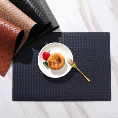 Woven Leather Dining Mat Hotel Home Table Mat Oil Resistant Anti Slip Insulation Mat Coasters Placemats  Kitchen Accessories