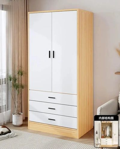 Small Wardrobe Household Bedroom Wooden Cabinet Simple Assembly Wardrobe Strong Durable Rental Room