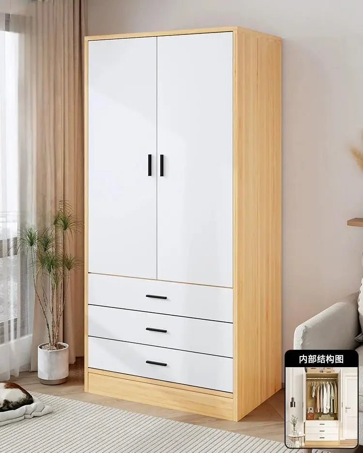 Small Wardrobe Household Bedroom Wooden Cabinet Simple Assembly Wardrobe Strong Durable Rental Room