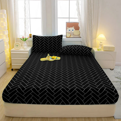 1 Simple Modern Geometry Printed Matte Fitted Sheet, Bedroom Printed Bed Cover, Bedding (Excluding Pillowcases)