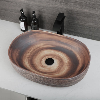 KEMAIDI Oval Vessel Sink 23 Inch Big Bathroom Vessel Sink Above Counter Ceramic Bathroom Vanity Vessel Sink Bowl with Faucet