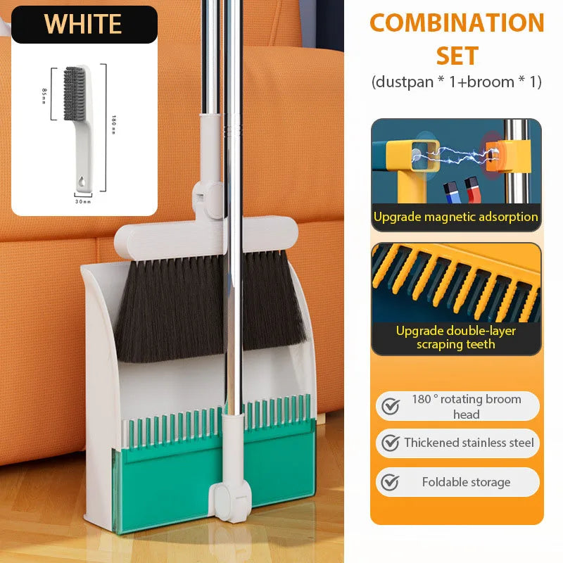 Folding Broom Dustpan Floor Brush Set Indoor Non-stick Hair Long Handle Broom With Stand Up Dustpan Combo Set Household Tool New