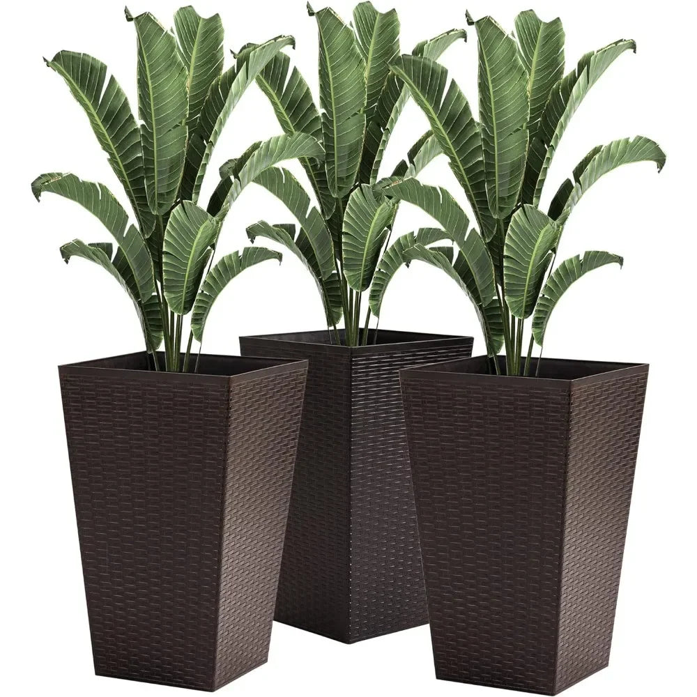 Planters with Drainage Hole Set of 3, Outdoor Flower Pots for Porch, Front Door, Entryway, Patio and Deck